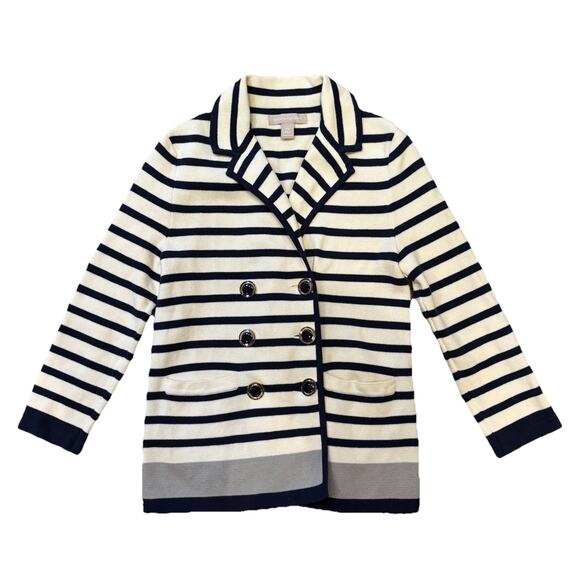 Banana Republic Navy Blue/Cream Cotton Knit Double Breasted Blazer Nautical XS - Picture 2 of 6